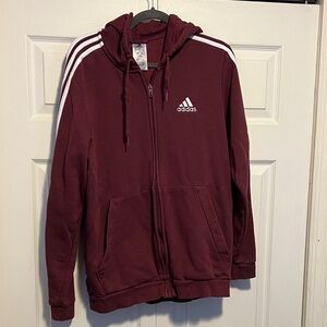 Adidas Burgundy Zip-Up Hoodie with White Accents